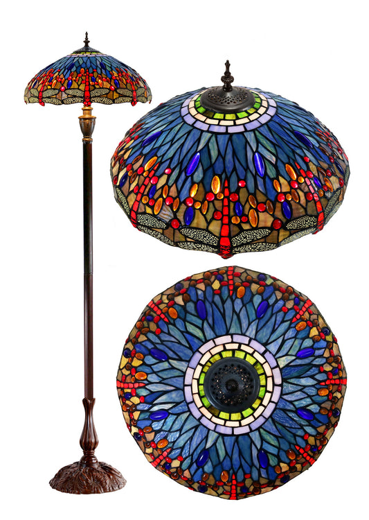 18" Classical Red Blue Dragonfly Stained Glass Tiffany Floor Lamp