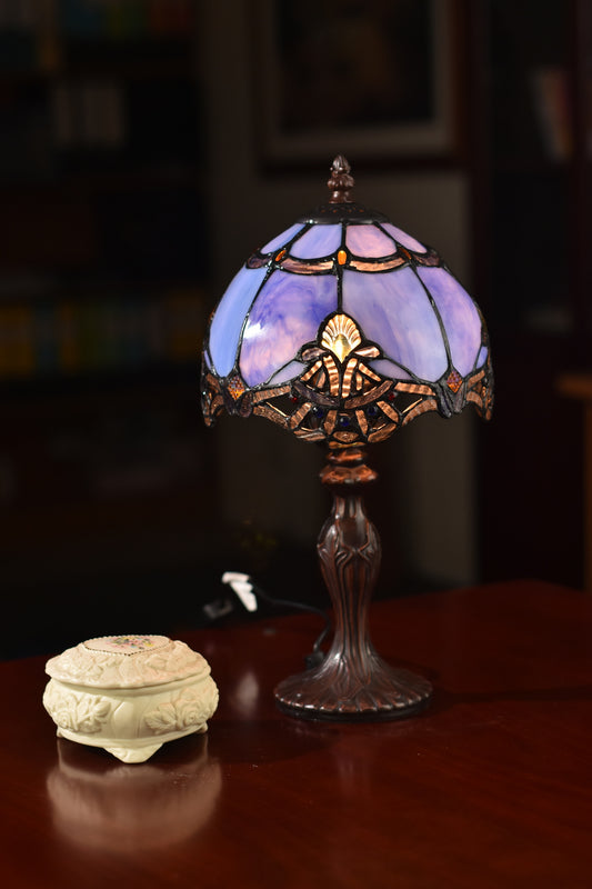 Cute 8" Blue Baroque Style curved Glass Tiffany Mini Lamp