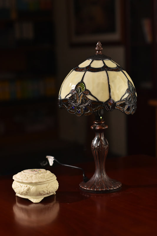 Elegant 8" Beige Baroque Style Tiffany Mini Lamp