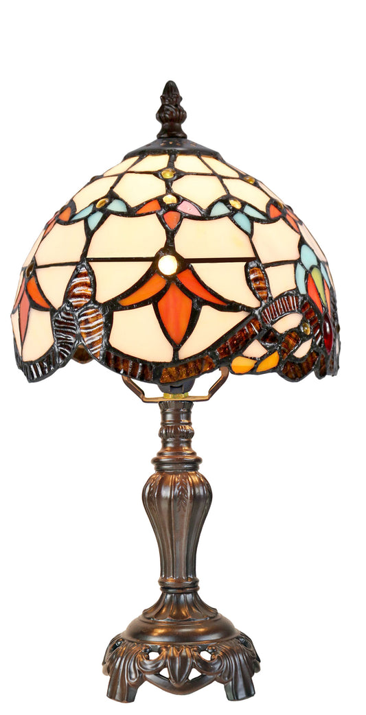 Stunning 8" Beige Baroque Style Tiffany Mini Lamp