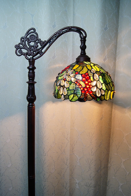 Grape Style Leadlight Stained Glass Bridge Arm Tiffany Floor Lamp