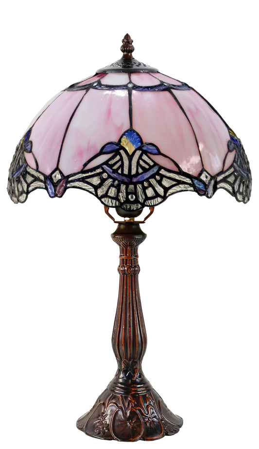 12" Pink Baroque Accent Style Tiffany Bedside Lamp