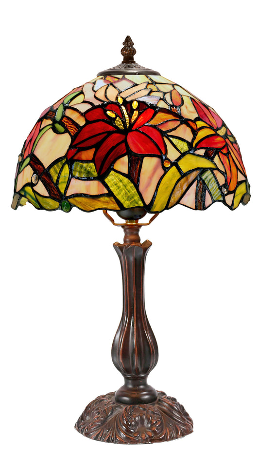 Amazing Oriental Lily Style Stained Glass Leadlight Tiffany Desk Lamp