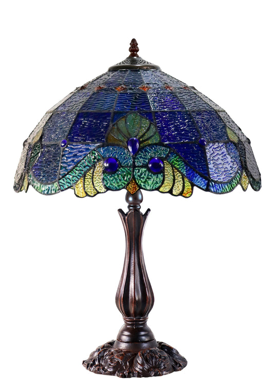 16" Large Amor Blue Victorian Style Tiffany Table Lamp with Textured Stained Glass