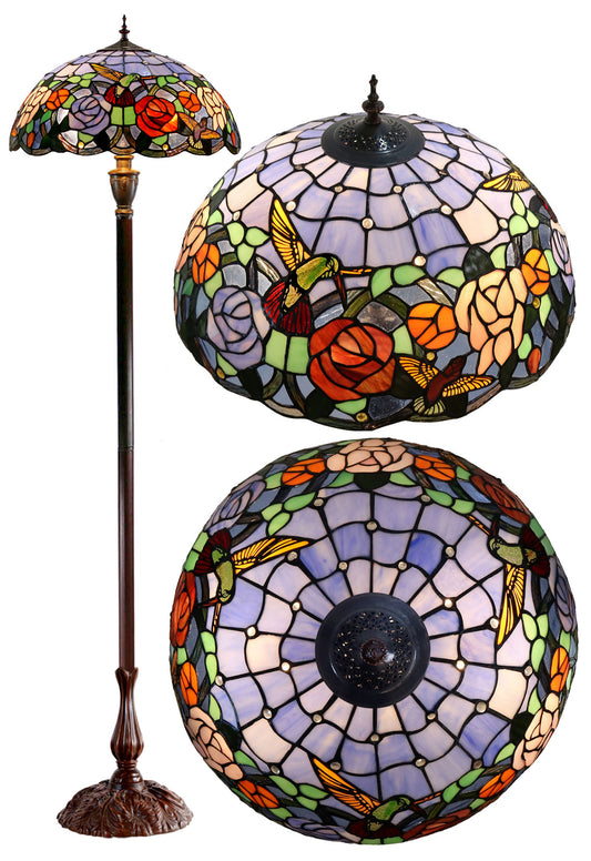 18" Hummingbird Flower Stained Glass Tiffany Floor Lamp