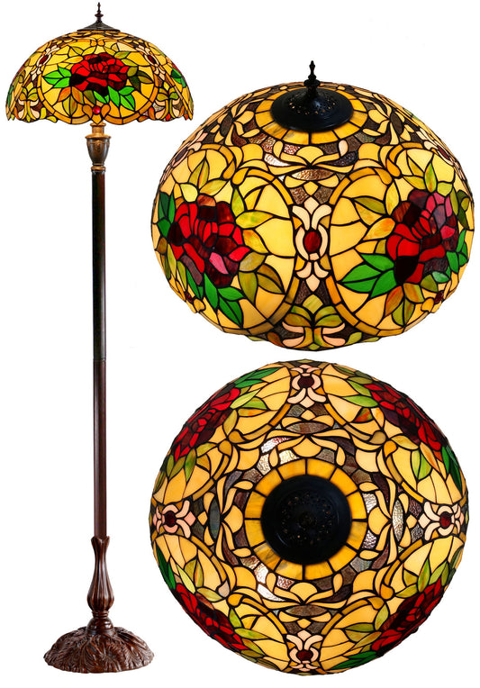 Huge 20" Red Camellia Style Leadlight Tiffany Floor Lamp