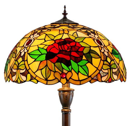 Huge 20" Red Camellia Style Leadlight Tiffany Floor Lamp