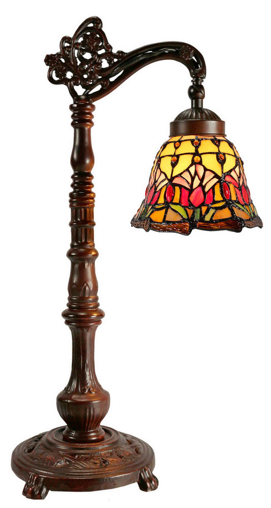 Colonial Tulip Style Leadlight Stained Glass Bridge Arm Tiffany Table Lamp