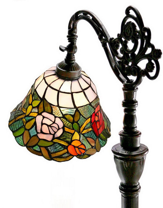 Romantic Rose Style Leadlight Stained Glass Bridge Arm Tiffany Floor Lamp