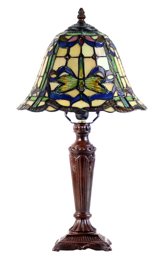 10" Art Nouveau Dragonfly Pattern Tiffany Stained Glass Bedside Lamp