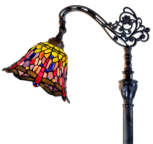 Dragonfly Style Leadlight Stained Glass Bridge Arm Tiffany Floor Lamp