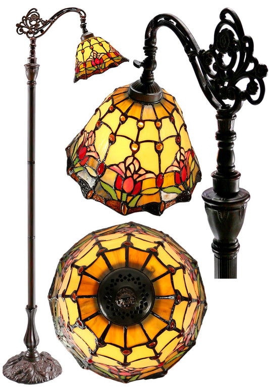 Colonial Tulip Style Leadlight Stained Glass Bridge Arm Tiffany Floor Lamp