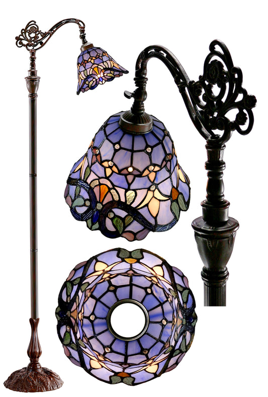 Blue Victorian Leadlight Stained Glass Bridge Arm Tiffany Floor Lamp