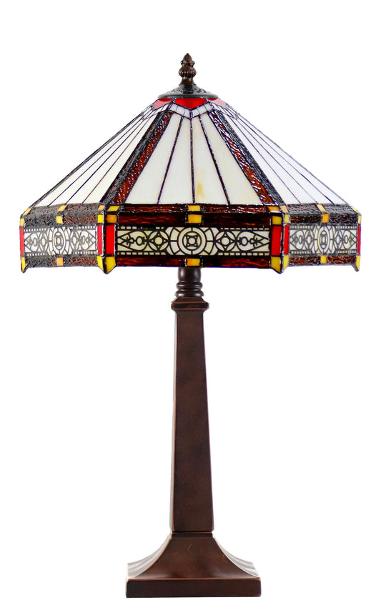 Tiffany Lamp Hexagon Shade Stained Glass Table Lamp with Intricate Filigree Accent