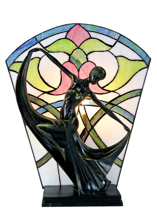 Floral Art Deco Dancer Figurines Tiffany Stained Glass Lamp