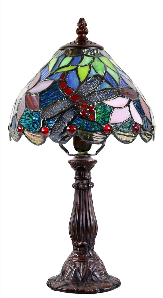 Classical 8" Blue Red Dragonfly Tiffany Mini Table Lamp