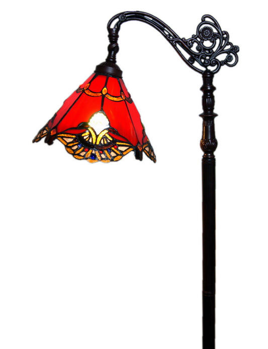 Red Jewel Carousel Style Leadlight Stained Glass Bridge Arm Tiffany Floor Lamp