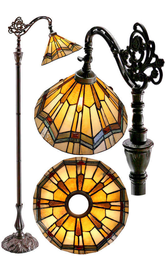 Mission Style Leadlight Stained Glass Bridge Arm Tiffany Floor Lamp