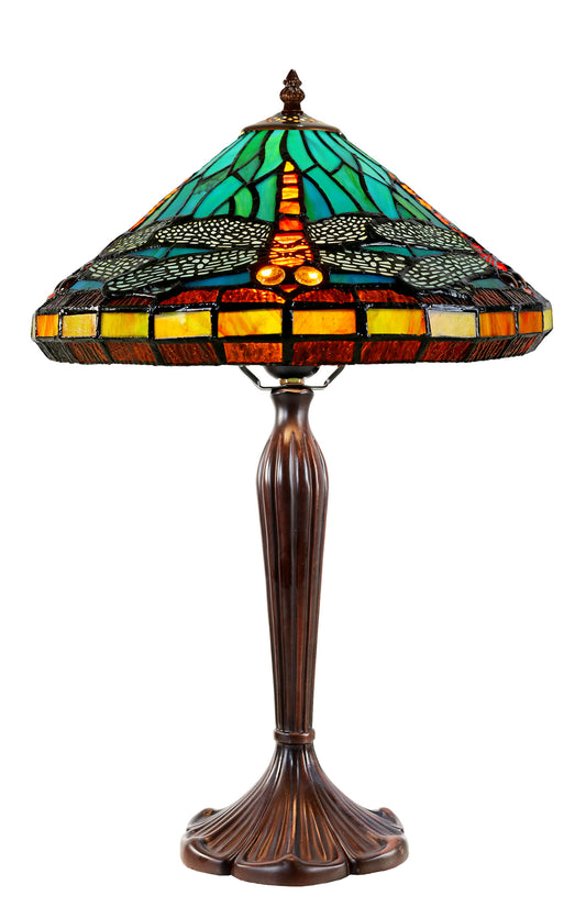12" Sky Blue Red Dragonfly Style Tiffany Bedside Lamp