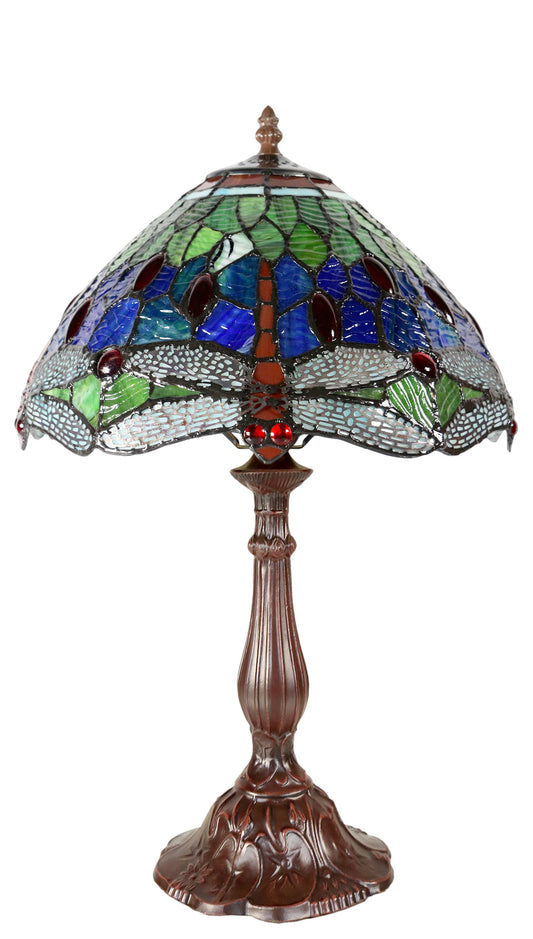 12" Classical Blue, Green Red Dragonfly Style Tiffany Bedside Lamp