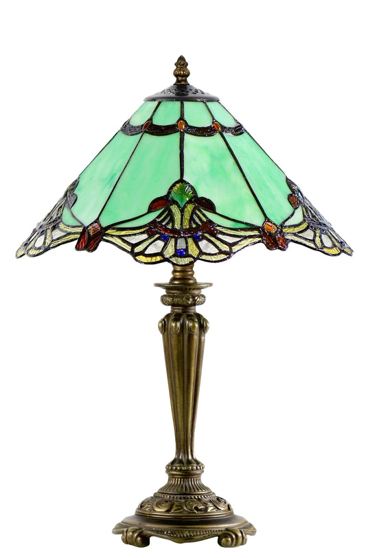 14" Green Jewel Carousel Tiffany Table Bedside Lamp