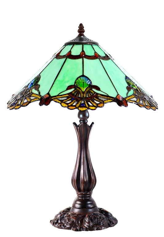 Large 16" Carousel Jadestone Accent Tiffany Lamp Table Lamps-Green