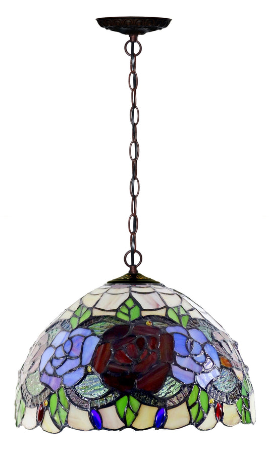 12" Traditional Rose Style Flower Tiffany Pendant Light