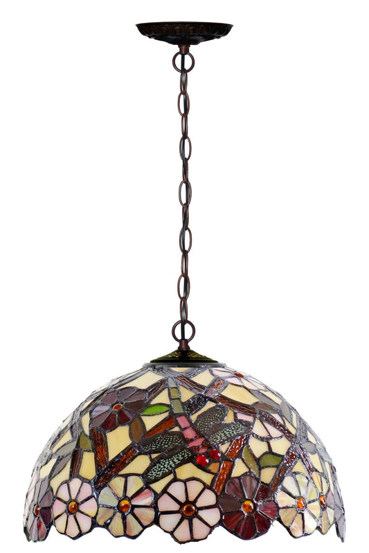 12" Traditional Dragonfly Style Daisy Flower Tiffany Pendant Light