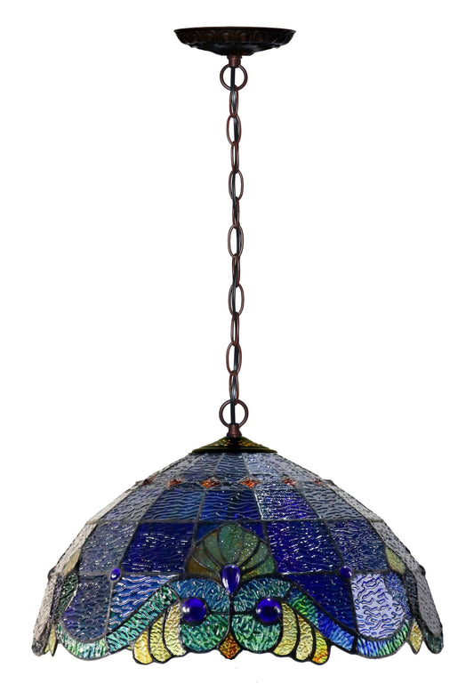 Flowing Color@16" Victorian Style Blue Tiffany Pendant Light