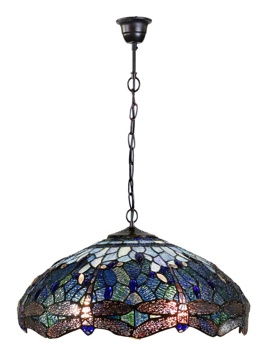 Large 20" Blue Dragonfly Style Tiffany Pendant Light Down light