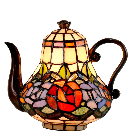 Red Rose Teapot Leadlight Tiffany Table Lamp