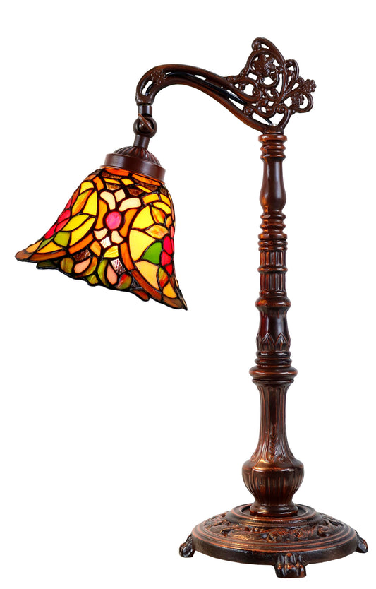Camellia Style Leadlight Stained Glass Bridge Arm Tiffany Table Lamp