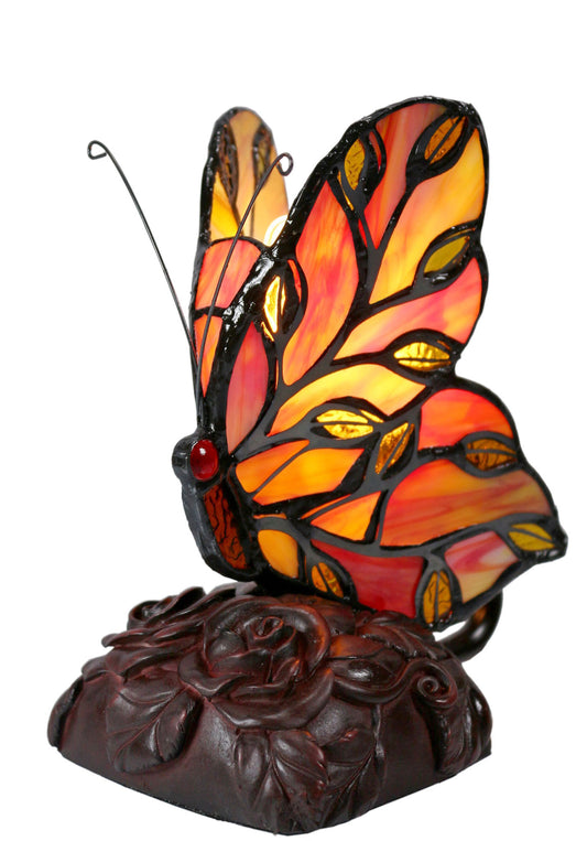 Cute Red Butterfly Tiffany Leadlight Stained Glass Art Deco Table Lamp