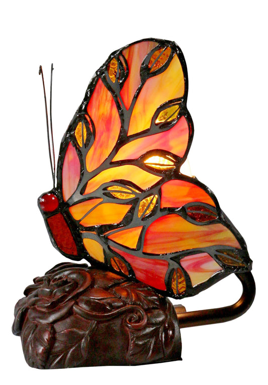 Cute Red Butterfly Tiffany Leadlight Stained Glass Art Deco Table Lamp