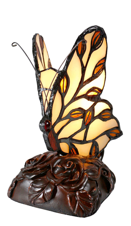 Cute Ivory Butterfly Tiffany Leadlight Stained Glass Art Deco Table Lamp