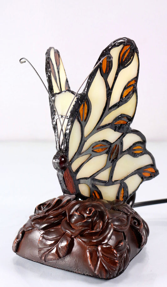 Cute Ivory Butterfly Tiffany Leadlight Stained Glass Art Deco Table Lamp