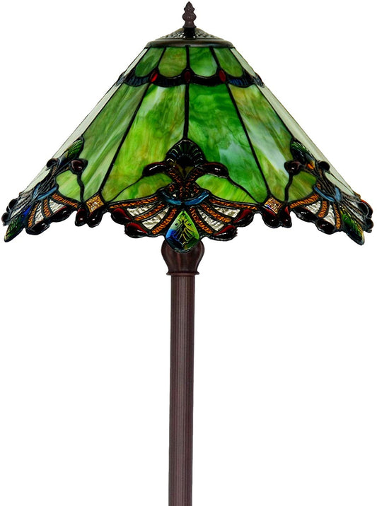 Large Jewel Carousel Green Stained Glass Tiffany Floor Lamp