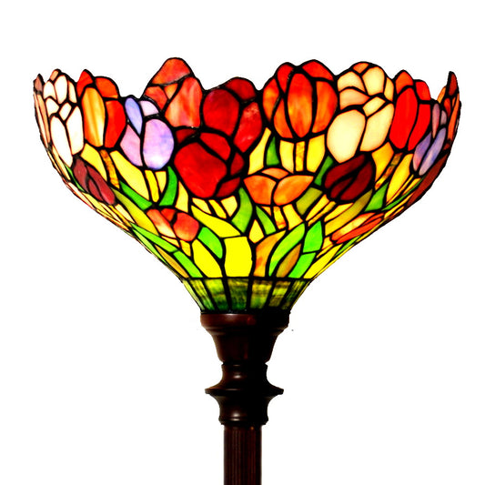 14" Colorful Tulip Flower Style Tiffany Floor Torchiere Lamp