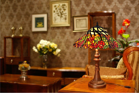 Large 16" Wisteria Flower Stained Glass Tiffany Table Lamp