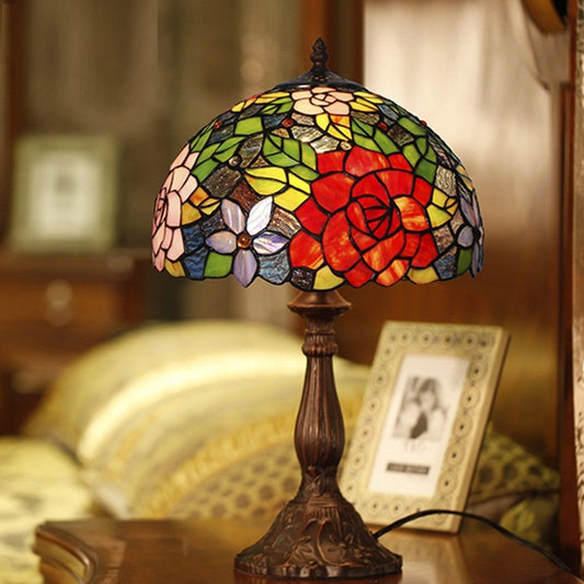 12" Flower Style Tiffany Bedside Lamp