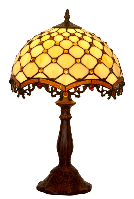12" Boutique Style Beaded Tiffany Leadlight Stained Glass Bedside Lamp
