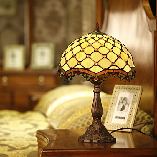 12" Boutique Style Beaded Tiffany Leadlight Stained Glass Bedside Lamp
