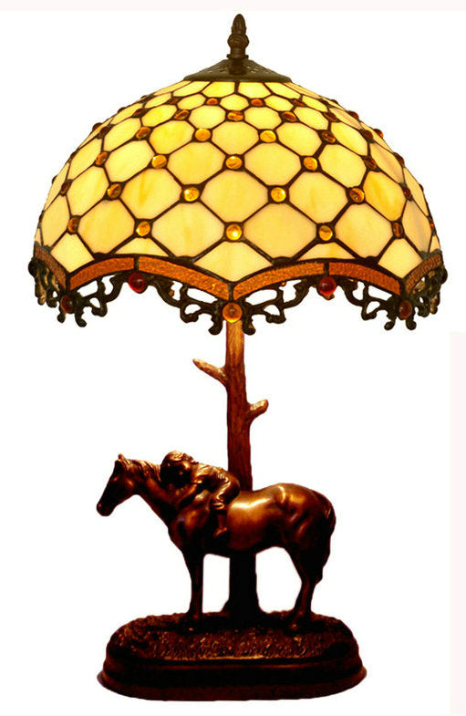 12" Unique Beaded Tiffany Bedside Lamp with Antique Style Sculpture Base "the Horse Boy"