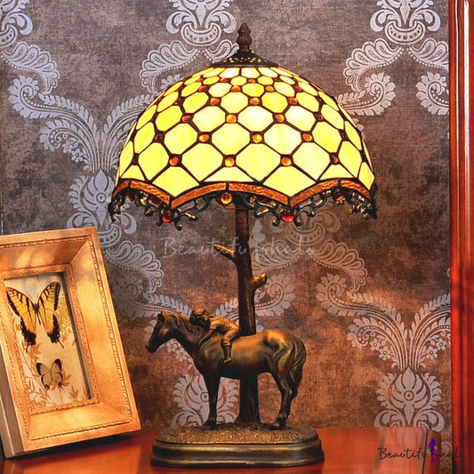12" Unique Beaded Tiffany Bedside Lamp with Antique Style Sculpture Base "the Horse Boy"