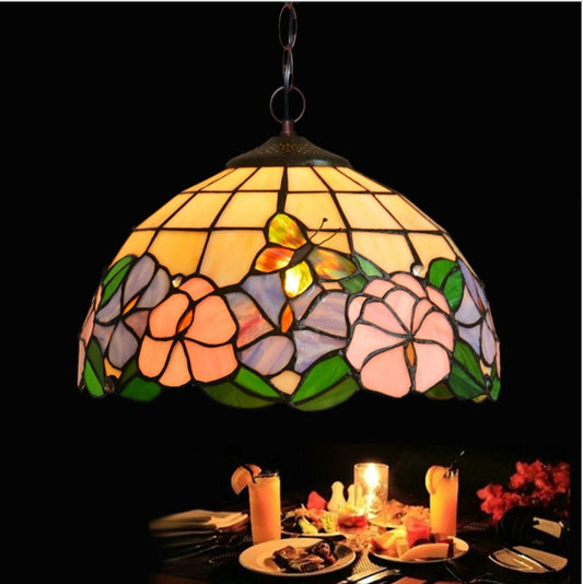 12" Butterfly Flower Stained Glass Tiffany Hanging Light