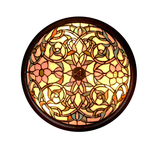 Large 3 lights Wisteria Flower Leaf Tiffany Style Flush Mount Ceiling Lights