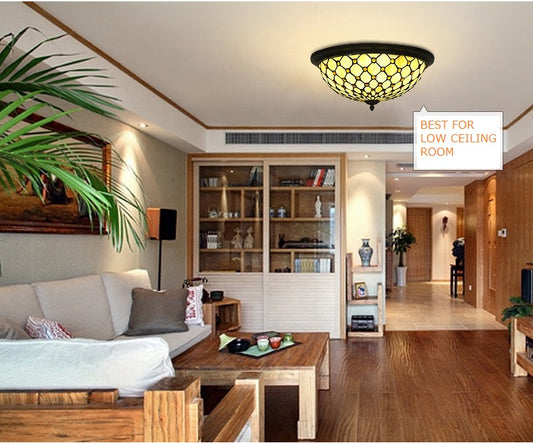 Large 3 lights Bead Tiffany Style Flush Mount Ceiling Lights