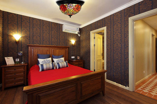 Rose Tiffany Style Flush Mount Ceiling Lights