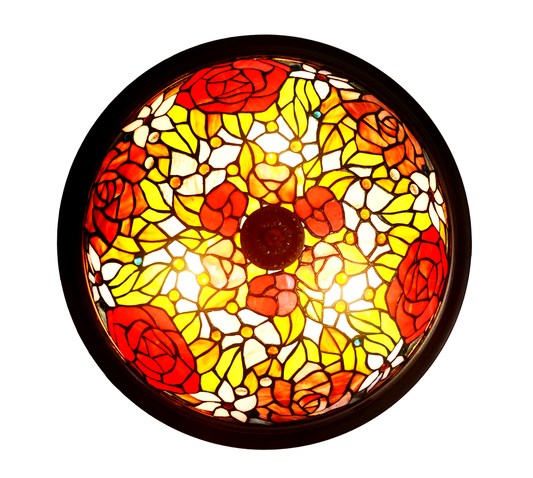 Large Red Rose Tiffany Style Flush Mount Ceiling Light