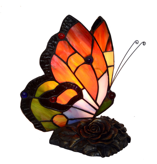 Stunning Red Butterfly Tiffany Leadlight Stained Glass Art Deco Accent Lamp